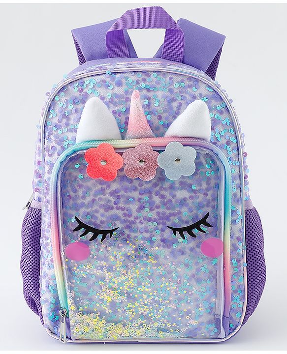 Babyhug Free Size Fashion Backpacks With Unicorn Sequins Design - Light Blue