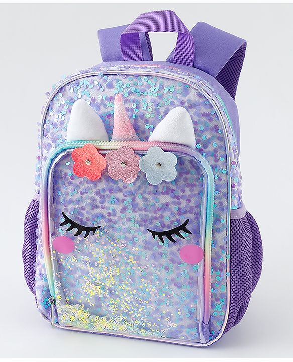 Babyhug Free Size Fashion Backpacks With Unicorn Sequins Design - Light Blue