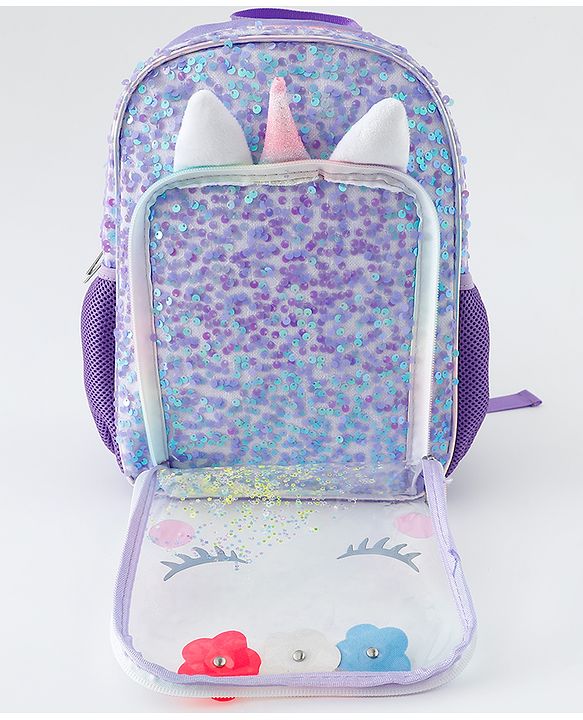 Babyhug Free Size Fashion Backpacks With Unicorn Sequins Design - Light Blue