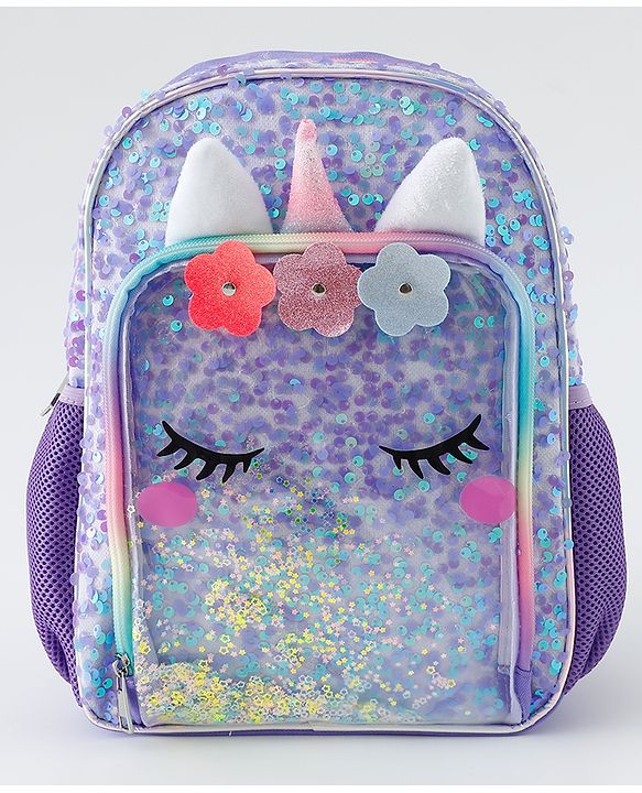 Babyhug Free Size Fashion Backpacks With Unicorn Sequins Design - Light Blue