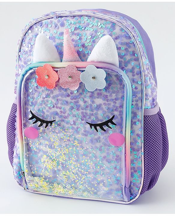 Babyhug Free Size Fashion Backpacks With Unicorn Sequins Design - Light Blue