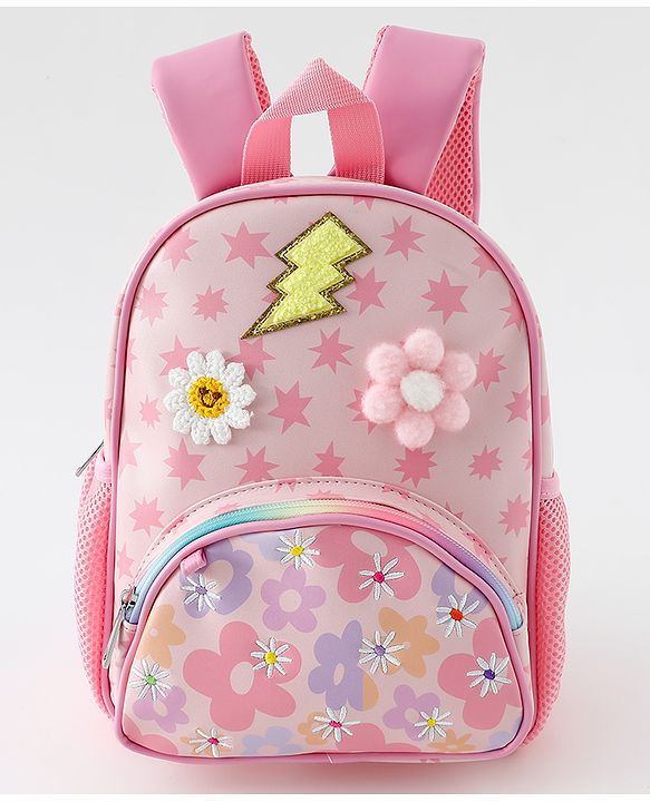 Babyhug Free Size Fashion Backpack with Floral Print &  Applique - Pink