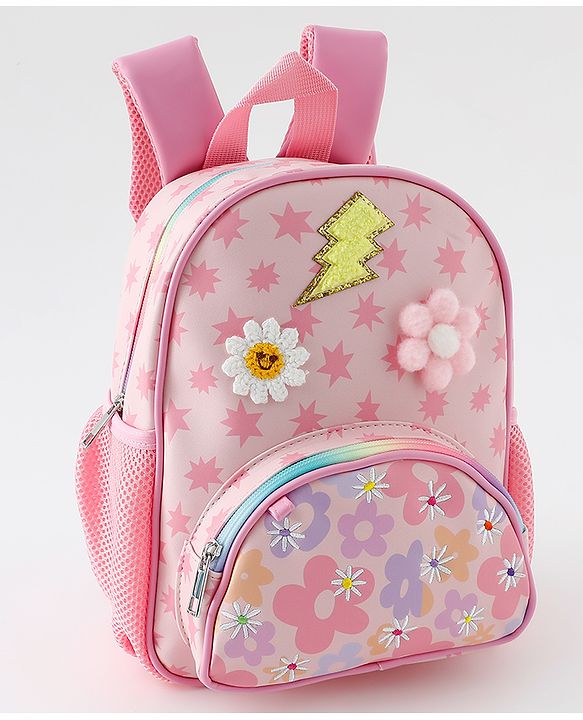 Babyhug Free Size Fashion Backpack with Floral Print &  Applique - Pink