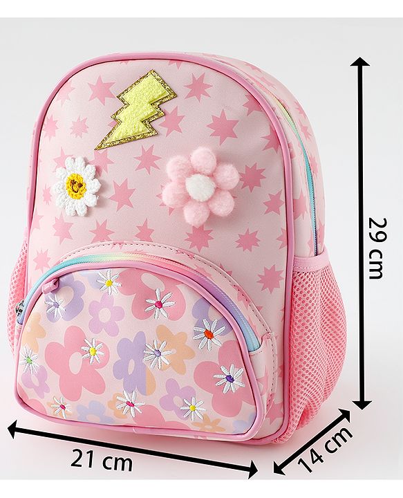 Babyhug Free Size Fashion Backpack with Floral Print &  Applique - Pink