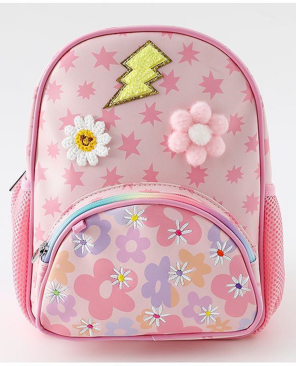 Babyhug Free Size Fashion Backpack with Floral Print &  Applique - Pink