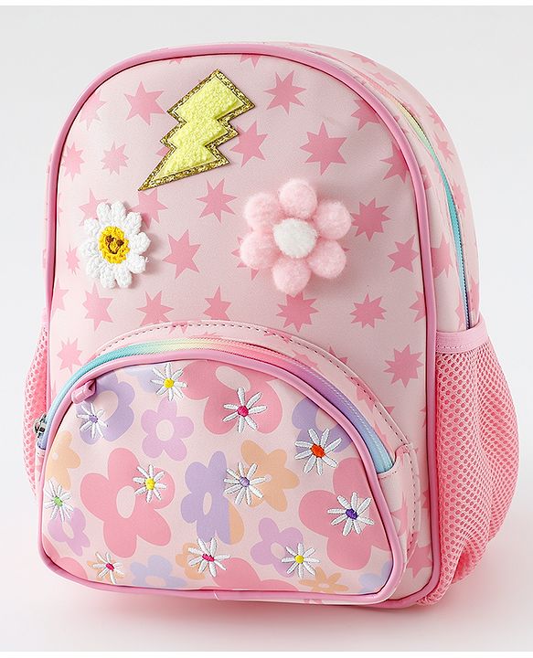 Babyhug Free Size Fashion Backpack with Floral Print &  Applique - Pink