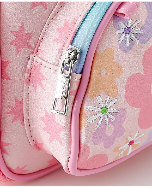 Babyhug Free Size Fashion Backpack with Floral Print &  Applique - Pink