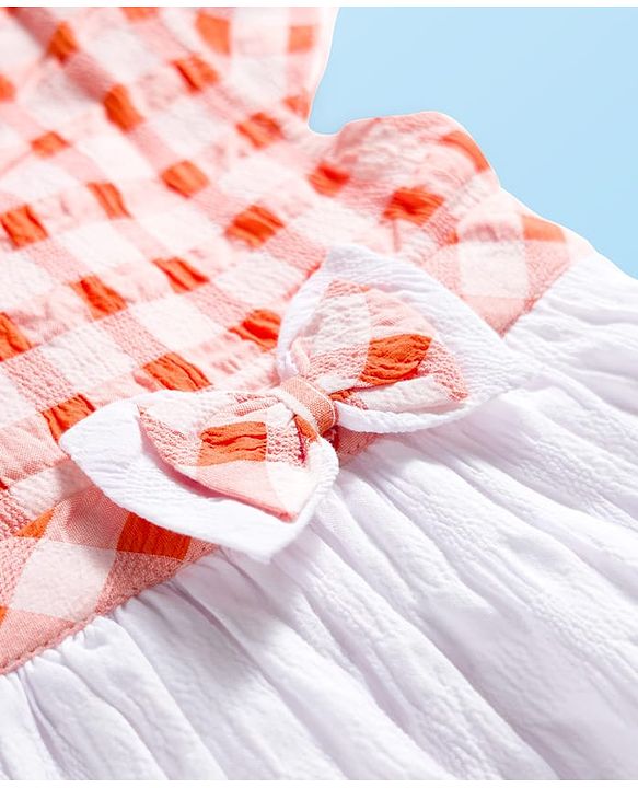 Babyhug Cotton Woven Cap Sleeves Checkered Frock with Bow Applique - Multicolor