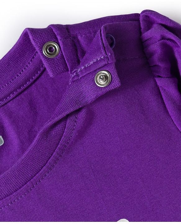 Babyhug Knit Full Sleeves Night Suit With Text Print - Purple