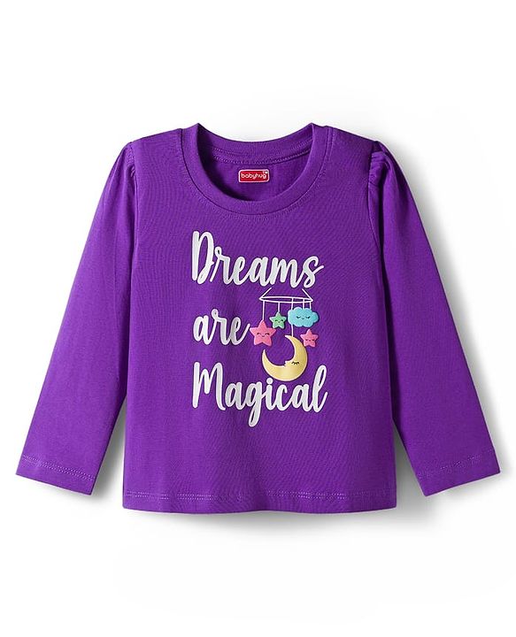 Babyhug Knit Full Sleeves Night Suit With Text Print - Purple