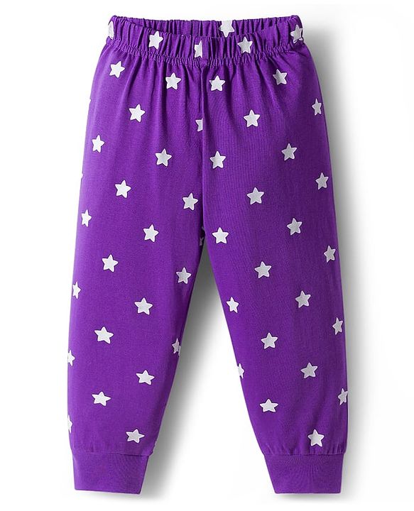 Babyhug Knit Full Sleeves Night Suit With Text Print - Purple