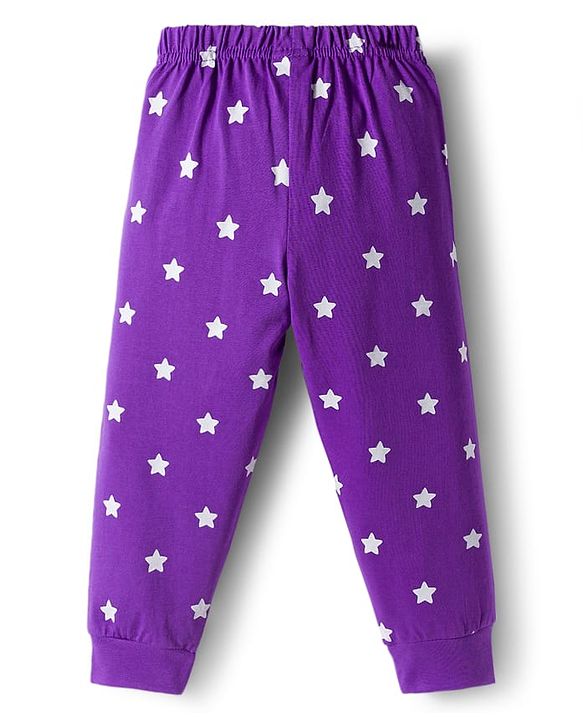 Babyhug Knit Full Sleeves Night Suit With Text Print - Purple