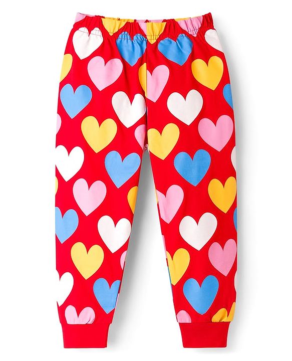 Babyhug Knit Full Sleeves Night Suit With Text Print - Red