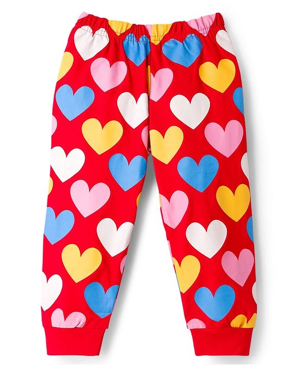Babyhug Knit Full Sleeves Night Suit With Text Print - Red