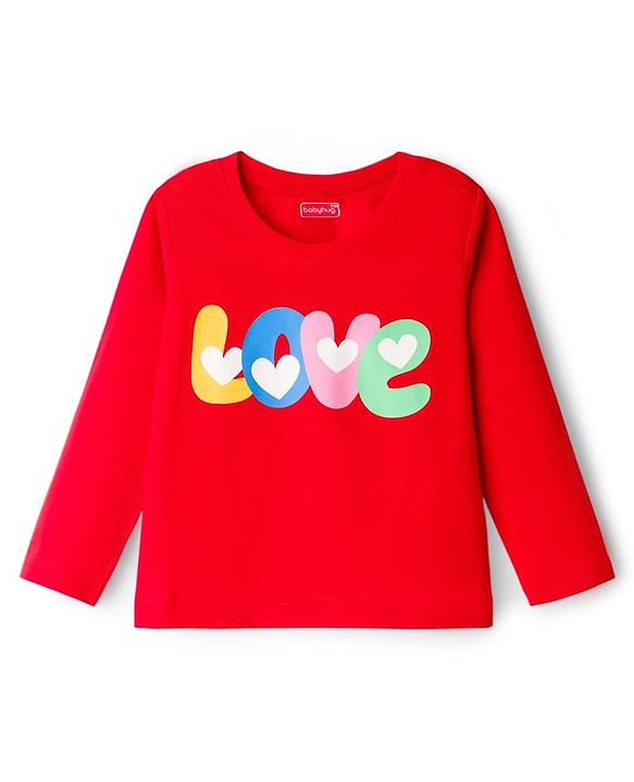 Babyhug Knit Full Sleeves Night Suit With Text Print - Red