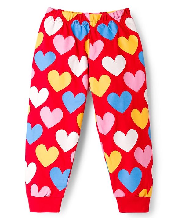 Babyhug Knit Full Sleeves Night Suit With Text Print - Red