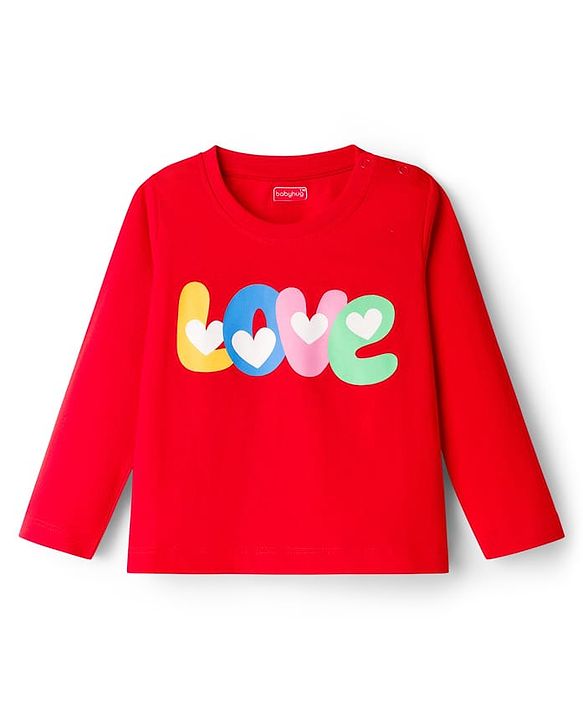 Babyhug Knit Full Sleeves Night Suit With Text Print - Red
