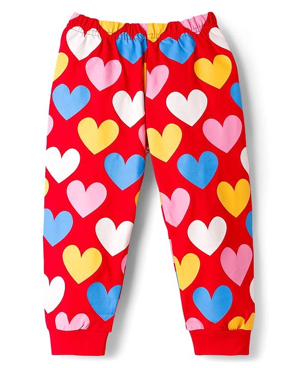 Babyhug Knit Full Sleeves Night Suit With Text Print - Red