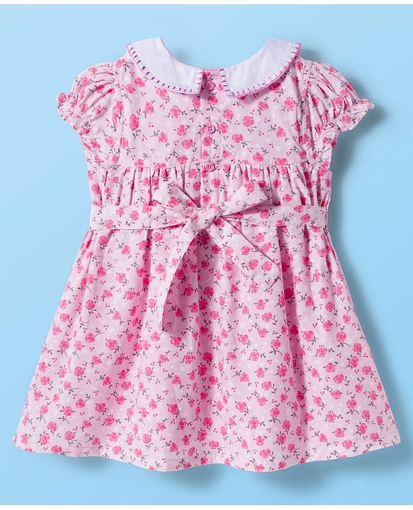 Babyhug Cotton Woven Cap Sleeves Frock With Floral Print & Embroidery & Bloomer - White