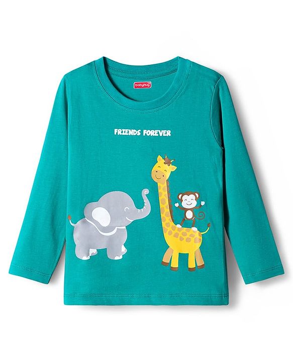 Babyhug Knit Full Sleeves Night Suit With Animal Print - Green