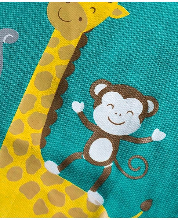 Babyhug Knit Full Sleeves Night Suit With Animal Print - Green