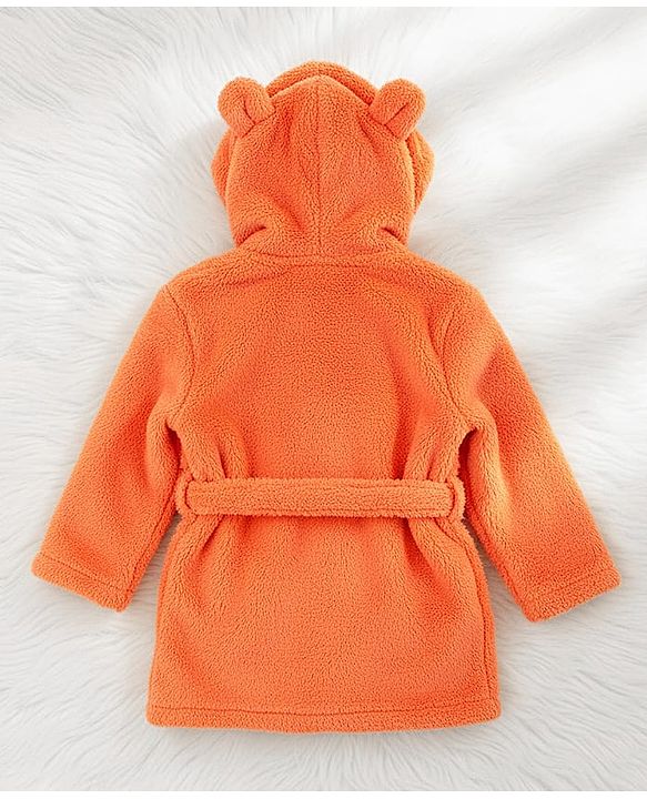 Babyhug Velour Knit Full Sleeves Hooded Bathrobe With Ear Applique - Orange