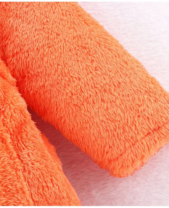 Babyhug Velour Knit Full Sleeves Hooded Bathrobe With Ear Applique - Orange