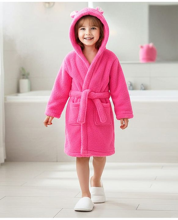 Babyhug Velour Knit Full Sleeves Hooded Bathrobe With Ear Applique - Orange