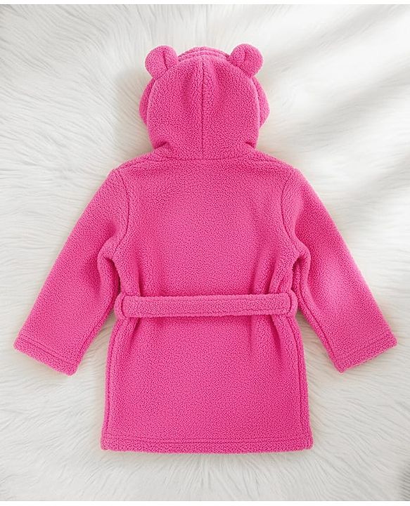 Babyhug Velour Knit Full Sleeves Hooded Bathrobe With Ear Applique - Orange