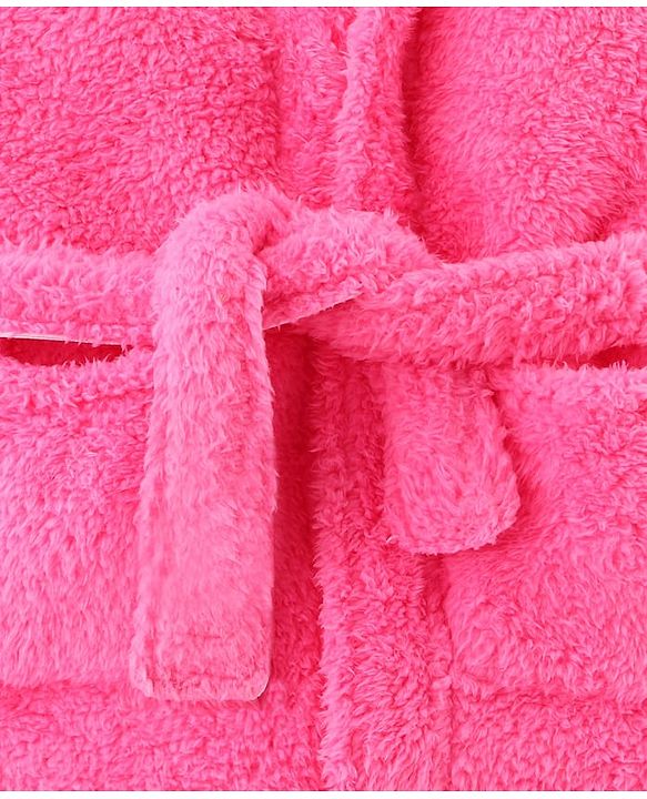 Babyhug Velour Knit Full Sleeves Hooded Bathrobe With Ear Applique - Orange
