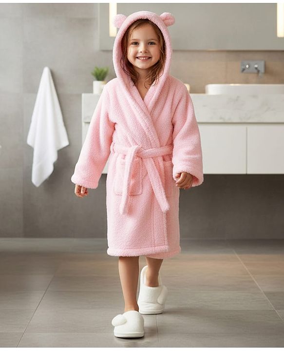 Babyhug Velour Knit Full Sleeves Hooded Bathrobe With Ear Applique - Orange
