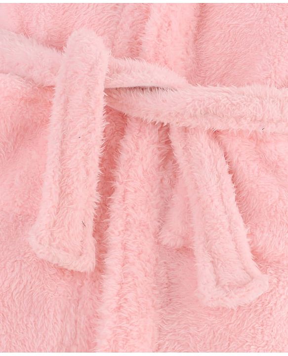 Babyhug Velour Knit Full Sleeves Hooded Bathrobe With Ear Applique - Orange