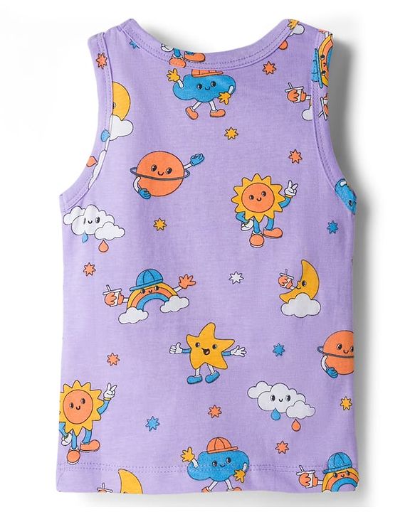 Babyhug Single Jersey Knit Sleeveless Sando With Text Print Pack Of 3 - Purple White & Light Blue