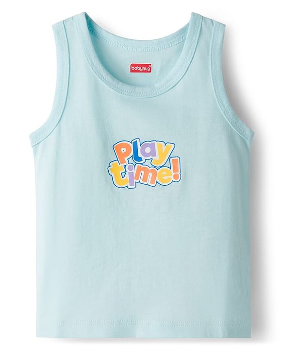 Babyhug Single Jersey Knit Sleeveless Sando With Text Print Pack Of 3 - Purple White & Light Blue