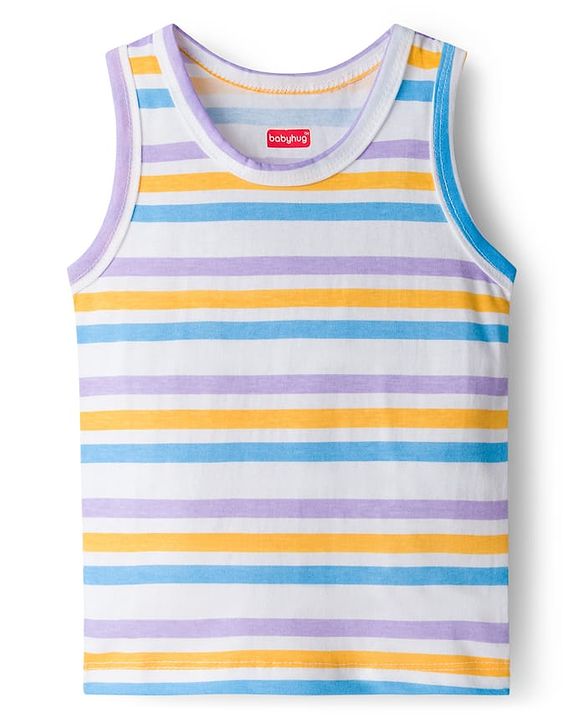 Babyhug Single Jersey Knit Sleeveless Sando With Text Print Pack Of 3 - Purple White & Light Blue