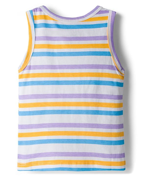 Babyhug Single Jersey Knit Sleeveless Sando With Text Print Pack Of 3 - Purple White & Light Blue