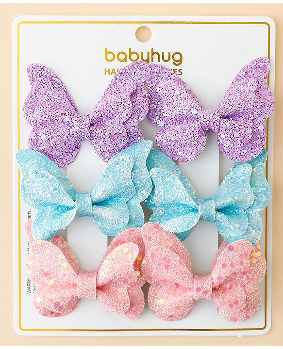 Babyhug Free Size Bow & Butterfly Clips Pack of 6 - Multicolor