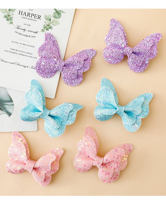 Babyhug Free Size Bow & Butterfly Clips Pack of 6 - Multicolor