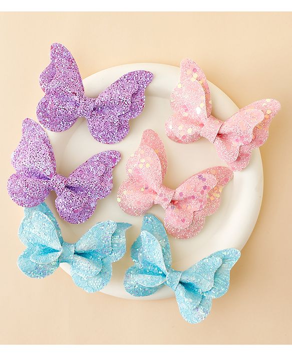 Babyhug Free Size Bow & Butterfly Clips Pack of 6 - Multicolor