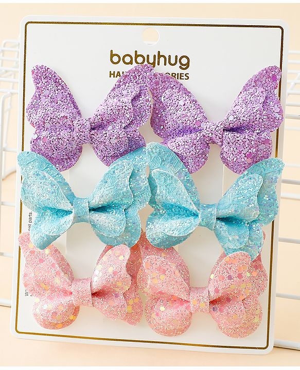 Babyhug Free Size Bow & Butterfly Clips Pack of 6 - Multicolor