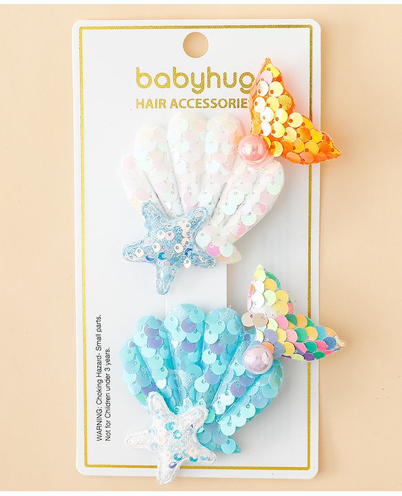 Babyhug Hair Pins And Clips With Sequin and Pearls Pack of 2 - Multicolor