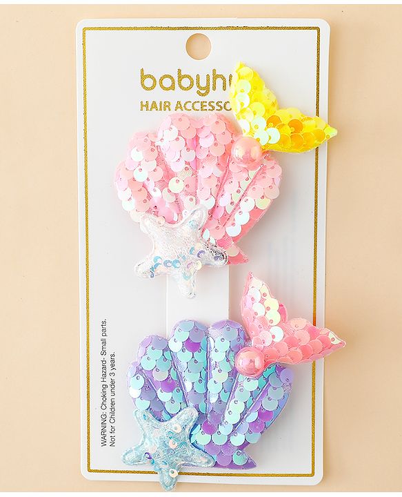 Babyhug Hair Pins And Clips With Sequin and Pearls Pack of 2 - Multicolor