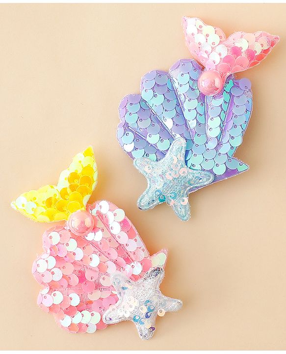 Babyhug Hair Pins And Clips With Sequin and Pearls Pack of 2 - Multicolor