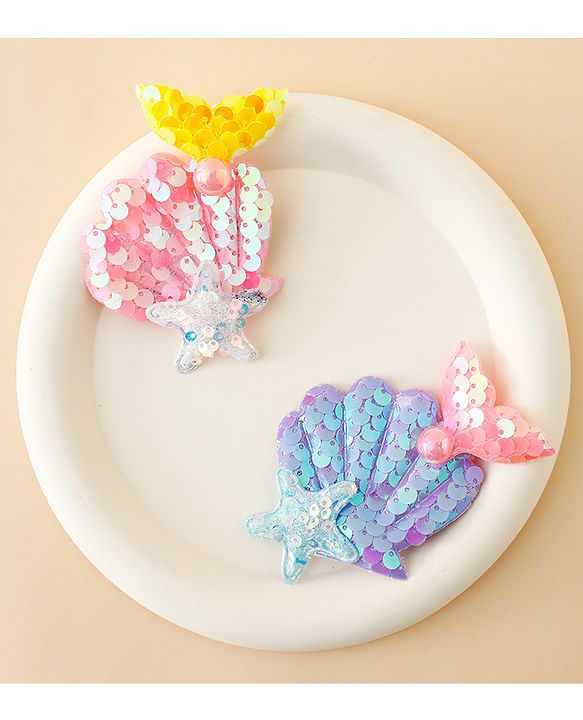 Babyhug Hair Pins And Clips With Sequin and Pearls Pack of 2 - Multicolor