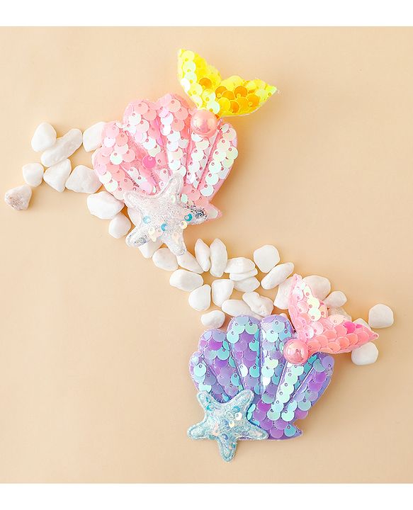 Babyhug Hair Pins And Clips With Sequin and Pearls Pack of 2 - Multicolor