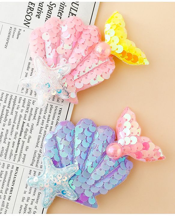 Babyhug Hair Pins And Clips With Sequin and Pearls Pack of 2 - Multicolor