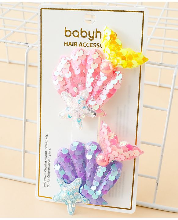 Babyhug Hair Pins And Clips With Sequin and Pearls Pack of 2 - Multicolor