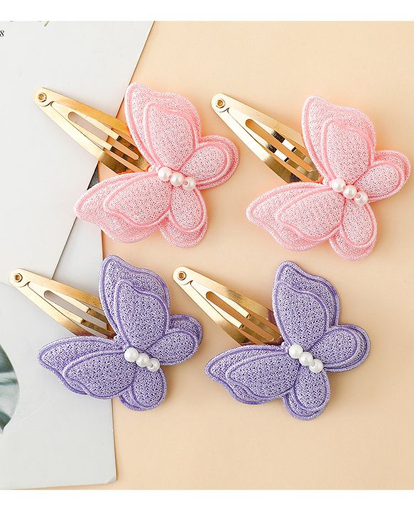 Babyhug Free Size Snap Clips With Butterfly Applique Pack Of 4 - Multicolor