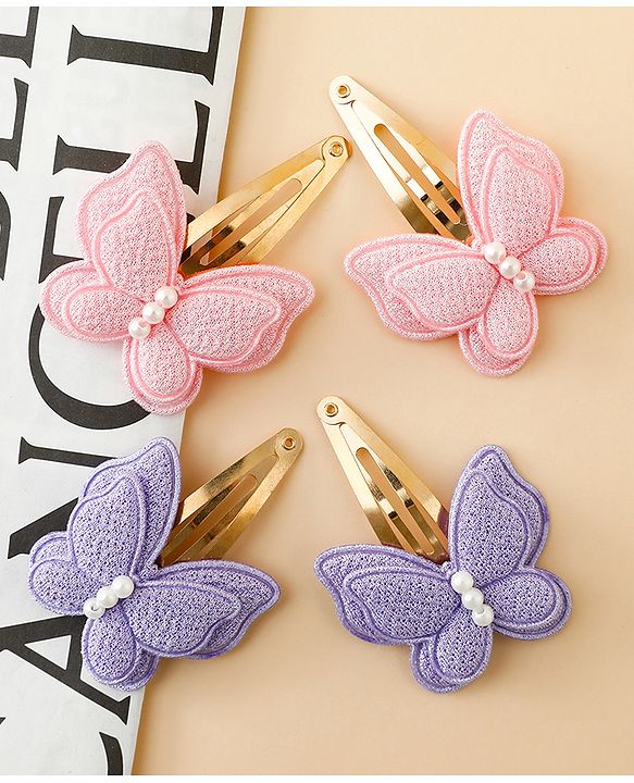 Babyhug Free Size Snap Clips With Butterfly Applique Pack Of 4 - Multicolor
