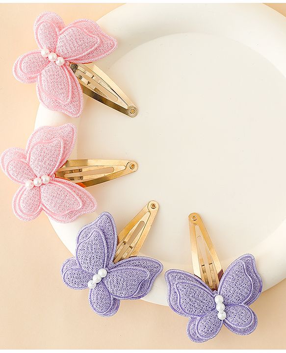 Babyhug Free Size Snap Clips With Butterfly Applique Pack Of 4 - Multicolor